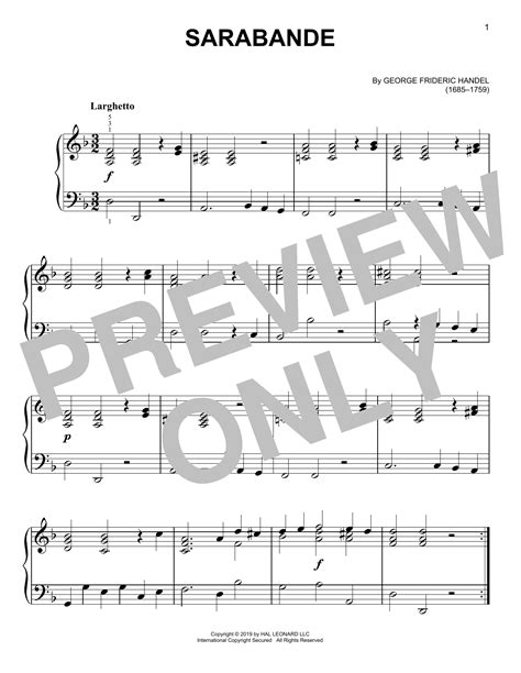 Sarabande by George Frideric Handel Sheet Music for Easy Piano at Sheet ...