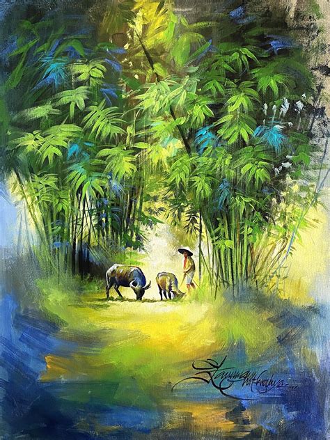 Acrylic Rural Landscape | Acrylic Painting | Exotic India Art