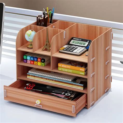 Wooden Desktop Desk Storage Box Office Rack Simple File Storage ...