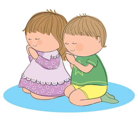 Praying children. Hand drawn picture of two children praying ...