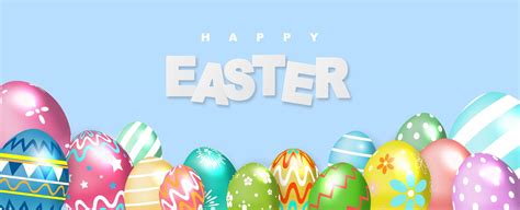 Happy Easter Blue Banner with Colorful Eggs 697334 Vector Art at Vecteezy