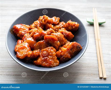 Sweet and Sour Pork Guo Bao Rou in Gray Bowl Stock Image - Image of ...