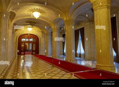 Corridor inside the Palace of the Parliament, House of the Republic ...