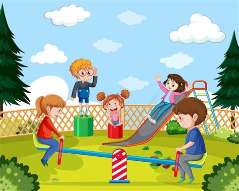 Premium Vector | Happy children playing at playground