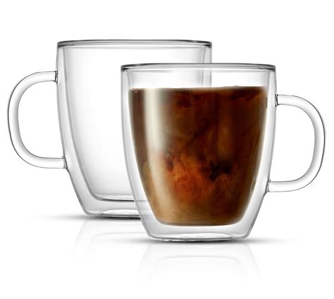 JoyJolt Double Wall Insulated Glass Coffee Mug (Set of 2) 13.5 oz with ...