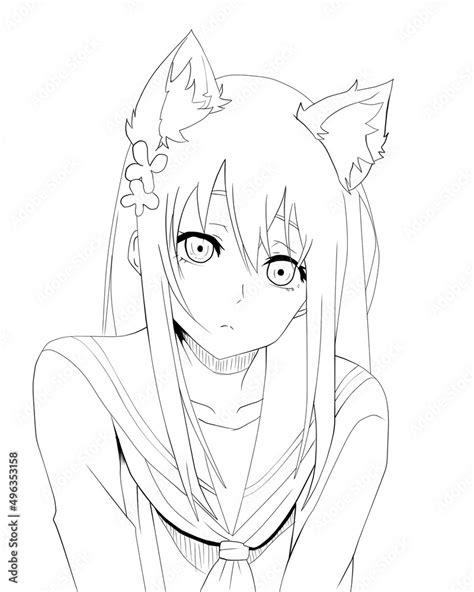 Cute anime girl with an animal ears Stock Illustration | Adobe Stock