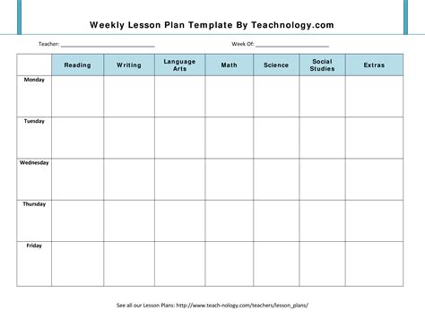 Printable Weekly Lesson Plan Template