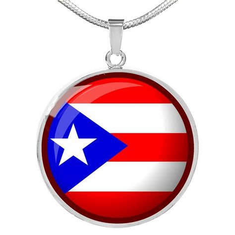 Puerto Rico Flag Circle Pendant Necklace Stainless Steel or 18k Gold 18 ...