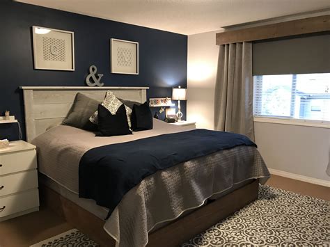 Navy Blue feature wall, Master bedroom makeover and loving it! Navy ...