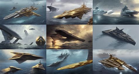 a futuristic trimaran warship, concept battleship, | Stable Diffusion