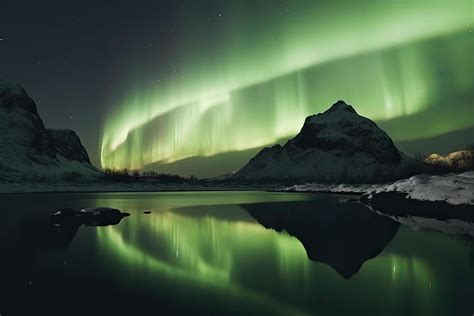 Aurora borealis on the Norway. Green northern lights above mountains ...