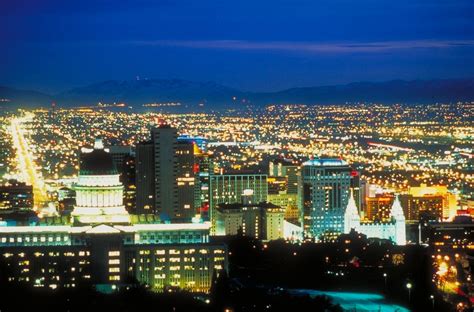 Salt Lake City, Utah, skyline behind the State Capitol. | City view ...