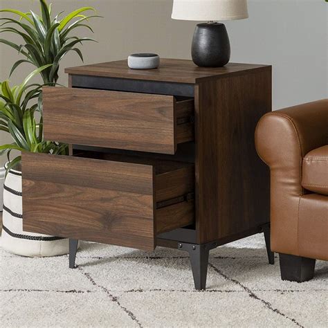 Modern Wood 2 Drawer Storage End Table in Dark Walnut in 2021 | Dark ...