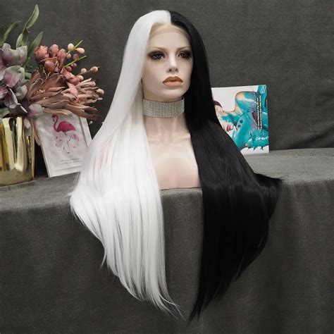 IMSTYLE Half Black Half White Lace Front Wig Cruella De Vil Wigs for ...