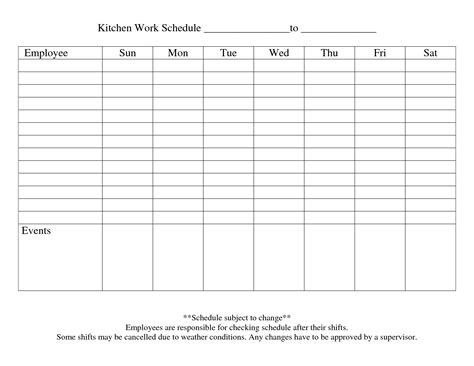 Free Printable Weekly Work Schedule Template