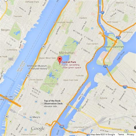 Central Park on Map of Manhattan - World Easy Guides