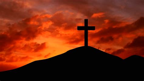 Timelapse Of Silhouette Of Christian Cross On The Mountain Peak With ...