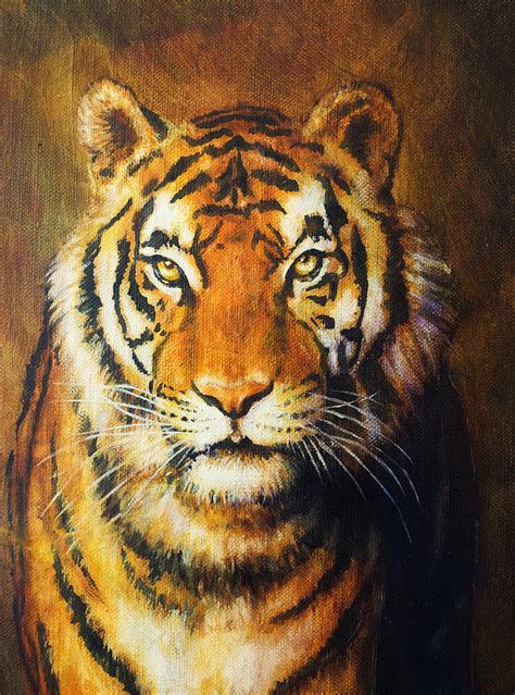 Tiger Head, Color Oil Painting On Canvas. Painting by Jozef Klopacka ...