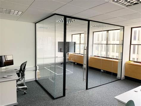 Acoustic Glass Partition with Framed Door in Black RAL 9005 for Acquia ...