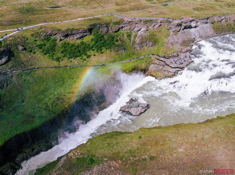 - Aerial drone view of Gullfoss waterfall, Iceland | Royalty Free Image