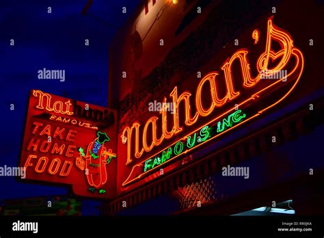 coney island - nathan's famous neon sign Stock Photo - Alamy