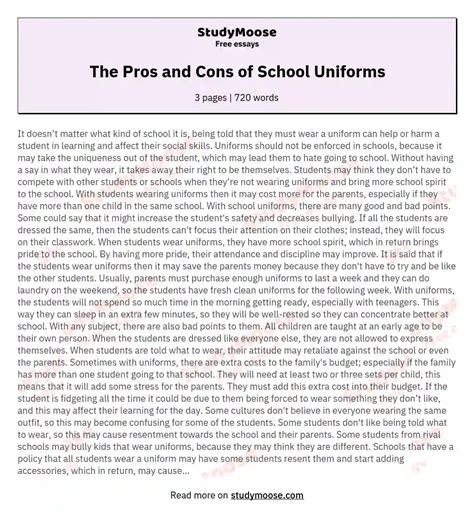 The Pros and Cons of School Uniforms - Research Paper Example - Free Essay