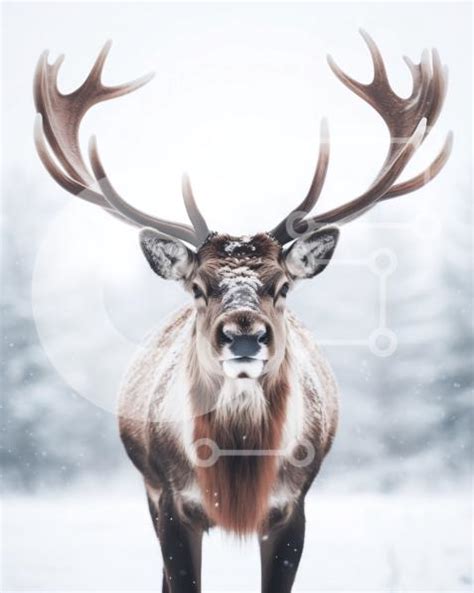 Majestic Male Reindeer with Large Antlers in a Snowy Forest stock photo ...