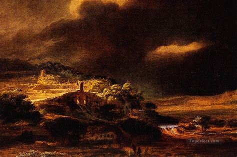 Stormy Landscape Rembrandt Painting in Oil for Sale