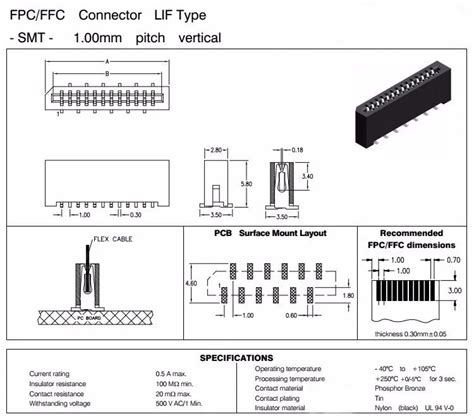 Fpc/ffc Connector Lif Type 1.0mm Pitch Vertical Smt 1mm Pitch Fpc ...