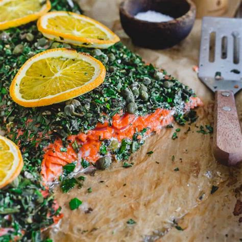 Baked Wild Sockeye Salmon Recipe - with Herbed Garlic Caper Crust