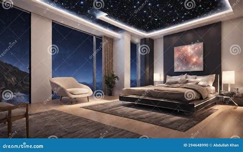 A Bedroom with Neon-lit Fiber Optic Star Stock Illustration ...