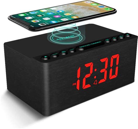 ANJANK Wooden Alarm Clock with FM Radio, 10W Super Fast Wireless ...