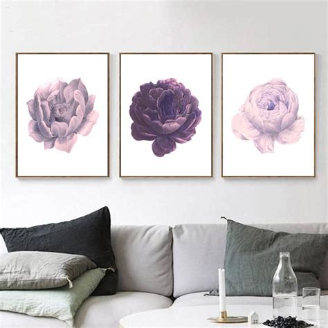 Set of 3 Prints Purple Wall Art Purple Flowers Print Set of - Etsy