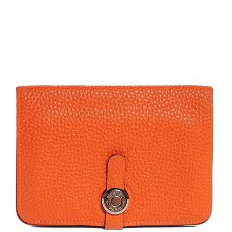 HERMES Togo Dogon Compact Wallet Orange 88055