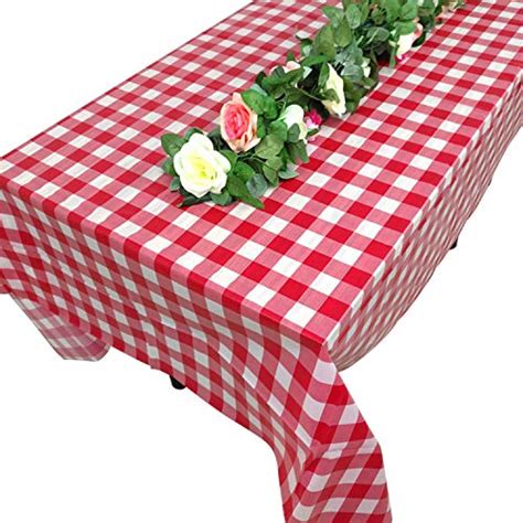 Tosnail 15 Pack 54" x 108" Plastic Red and White Checkered Tablecloth ...