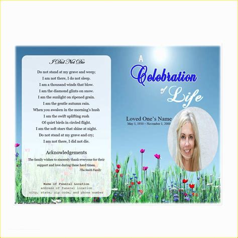 Celebration Of Life Cards Templates Free Of Life Single Fold Memorial ...