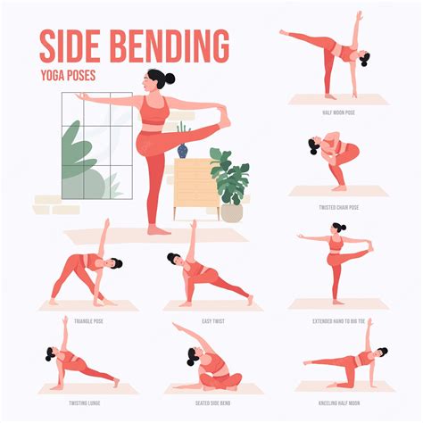 Premium Vector | Side bending yoga poses young woman practicing yoga ...