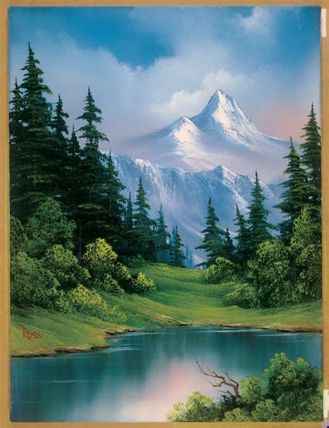 Vintage Bob Ross style painting landscape hand painted mountains happy ...