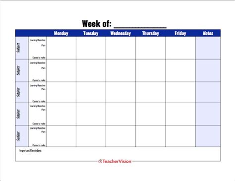 Use this weekly lesson planning template to plan your lessons each week ...