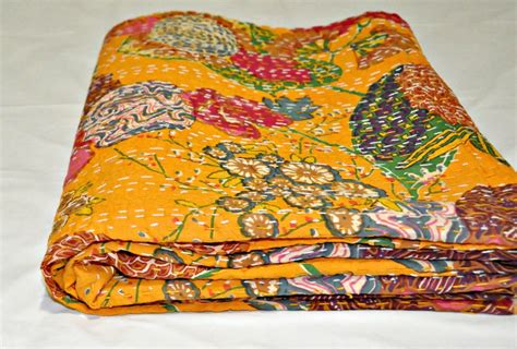 Yellow Kantha Throw Queen Kantha Quilt Indian Handmade Kantha | Etsy ...