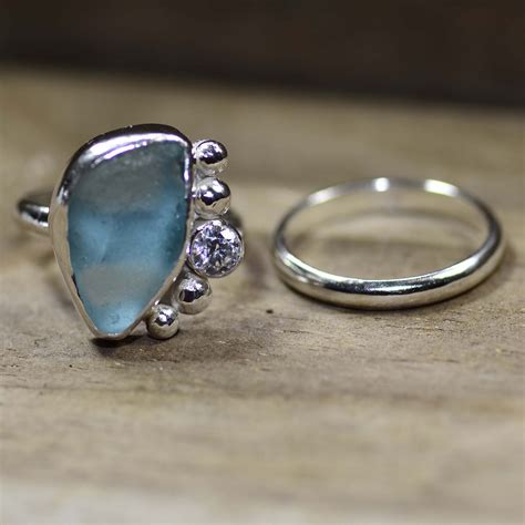 seaglass_ring_aqua_cz_front | Beachglass jewelry, Dream engagement ...