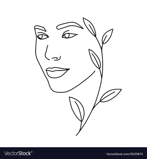 Face a beautiful young woman line art 1 Royalty Free Vector