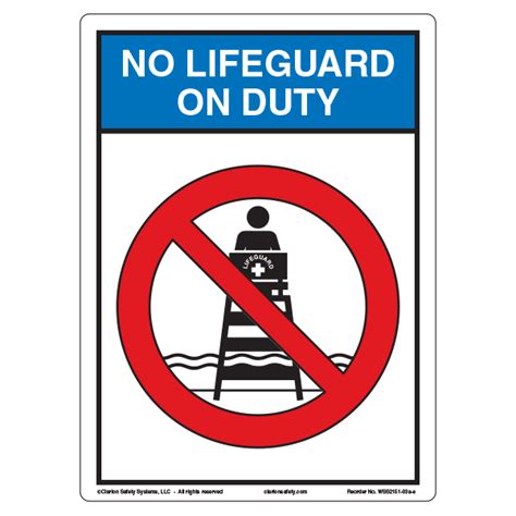 13 inch x 9.5 inch Clarion No Lifeguard On Duty Indoor Pool Safety Sign