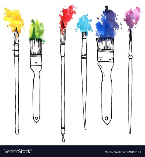 vector drawing paintbrushes with color paint, hand drawn illustration ...