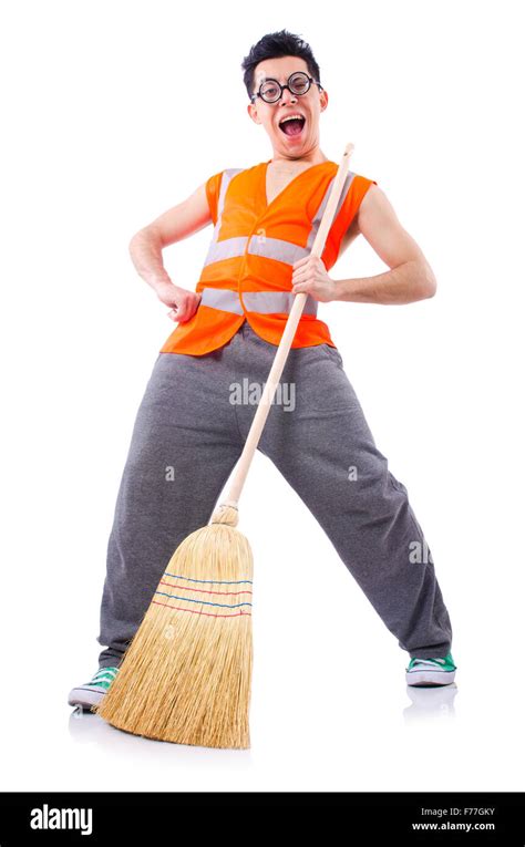 Funny janitor isolated on white Stock Photo - Alamy