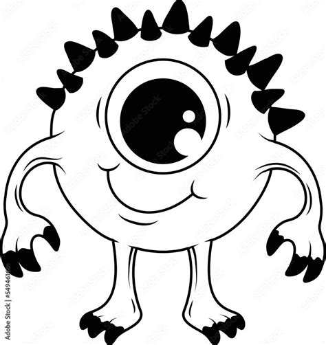 Funny and Cute Alien Monster Clipart. Black and White style Stock ...