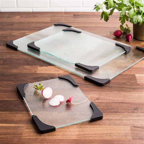 KSP Stylus Glass Cutting Board with Silicon - Set of 3 | Kitchen Stuff Plus