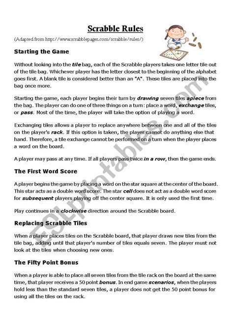 English worksheets: Scrabble Rules Pre-Game Activity