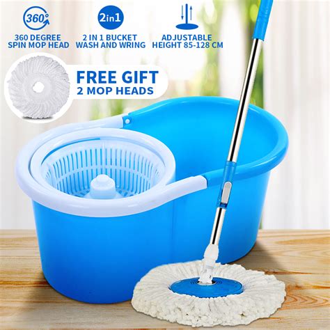 HHL 360° Rotating Head Easy Magic Floor Mop Bucket 2 Head Microfiber ...