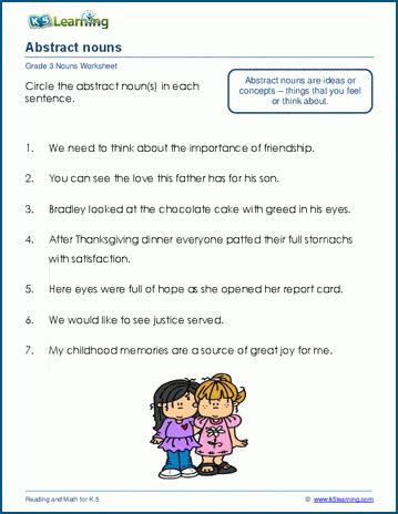 Abstract nouns worksheet | K5 Learning